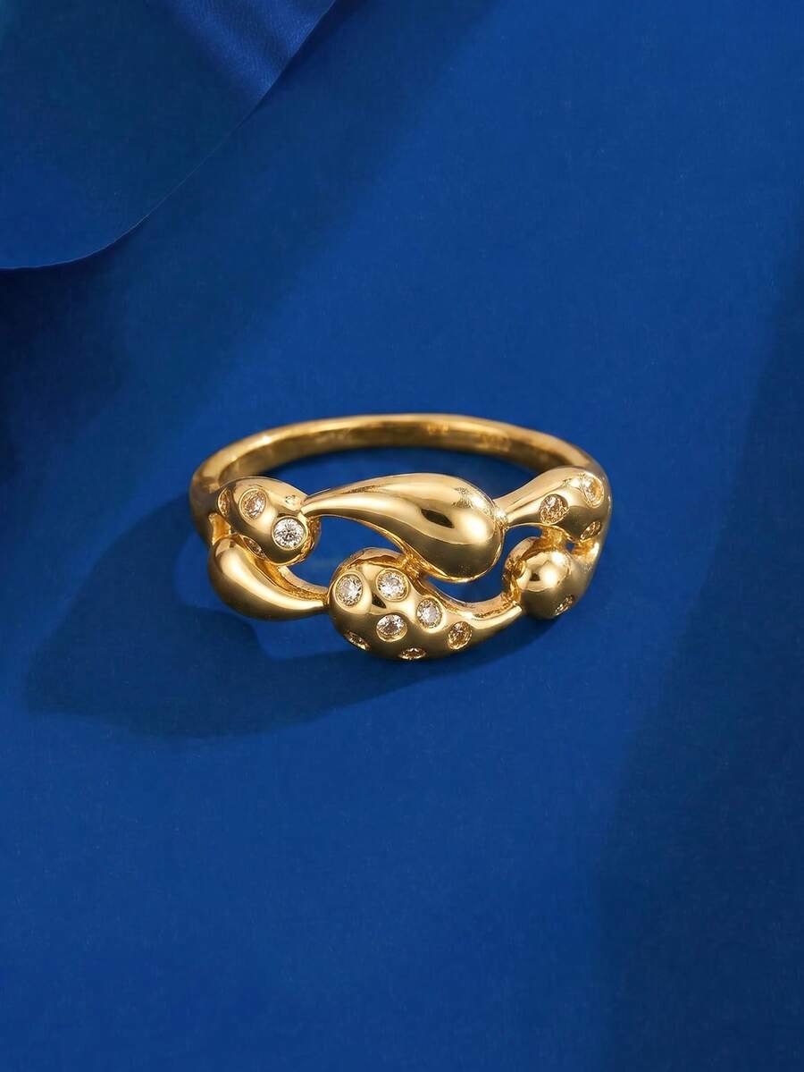 Kupfer-Inlay-Ring mit kubischem Zirkonia, einzigartigem Tränen- und geometrischem Waben-Design, exquisiter und eleganter Stil. Ein perfektes Geschenk für Freunde oder Freundinnen, die einen sanften Luxus-Look lieben, oder eine kleine Belohnung für sich selbst. Geeignet für den täglichen Gebrauch, wird nicht ungenutzt bleiben. - Tropfenform - Übersicht 1