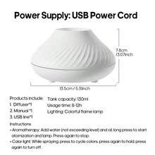 kinscoter 1pc USB 130ml Mini Volcano Flame Aroma Diffuser, Portable Essential Oil Diffuser With Color Night Light, Suitable For Home, Office, Hotel - Multicolor - View 11
