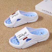 Summer New Breathable Lightweight Outdoor Thick Sole Height Increasing Anti-Slip Beach Massage Footbed Men's Slippers - White Moon - View 3