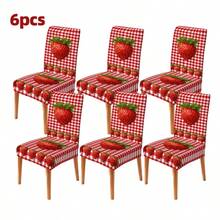 Universal Size Strawberry Print Stretch Chair Covers, Packs(1/2/4/6/8Pcs), Two Designs: Full Strawberry & Red Gingham Strawberry, High Elastic Full Wrap Washable, 2D Printed, Easy Install For Kitchen, Party Decor & Gifts. - Multicolor - View 21