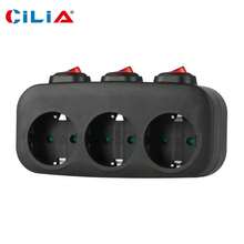 CILIA 1/2 Piezas Adaptador de Enchufe EU con 3 Tomas Schuko, Regleta con Interruptor Independiente, 3 Tomas Horizontales, Toma de Pared sin Cable, Toma Múltiple, Blanco/Negro - Ver 2