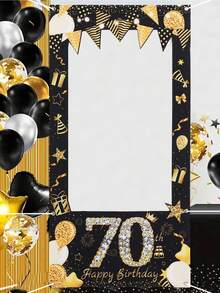 1件裝黑金配色70歲生日拍照背景布，70歲生日乙烯基相框，星星與氣球圖案裝飾掛布，70歲生日派對背景裝飾，生日派對用品，週年紀念裝飾，70歲派對背景，節日慶祝派對掛飾，派對攝影道具，派對拍照亭，室內裝飾，居家裝飾，生日裝飾，生日禮物，派對小禮物 - 黑金生日 - 查看 3