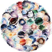 50 piezas de pegatinas transparentes de planetas, pegatinas de cielo estrellado galáctico de dibujos animados, pegatinas estéticas, pegatinas de colores para portátil, monopatín, diario, cuadernos, teléfono, taza, guitarra, equipaje, ordenador, nevera, escritorio, útiles escolares - A - Ver 1
