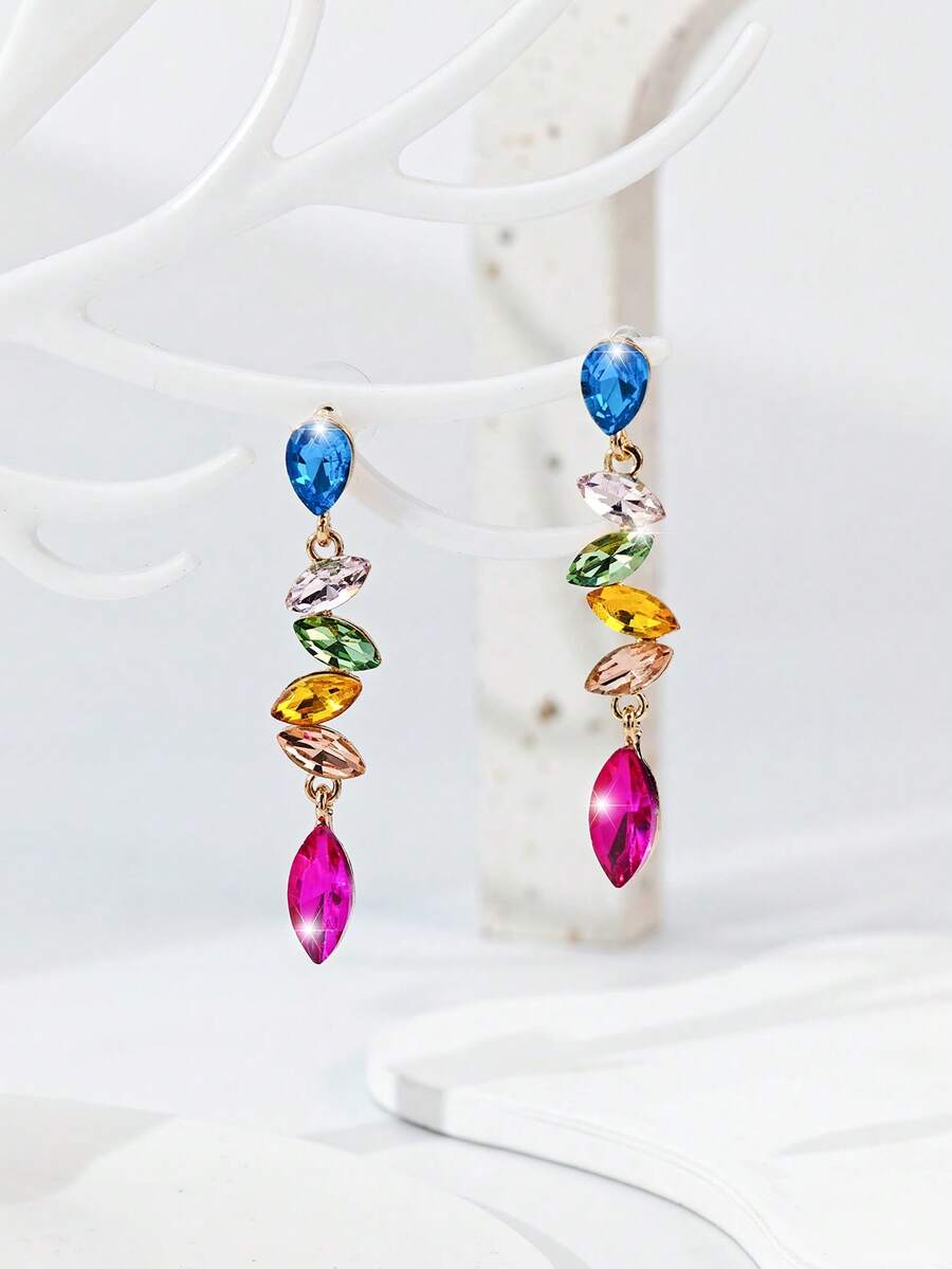 1 Pair Women's Elegant Exquisite Faux Crystal Long Earrings Suitable For Daily Wear (Card Is For Reference Only, Card Is Random) - Color - View 1