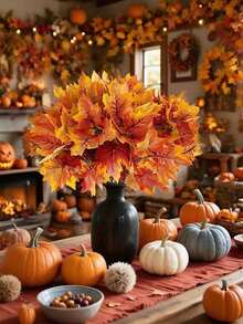 1/2 Stücke UV-beständiges künstliches Ahornblatt-Bouquet-Set - Premium realistisches künstliches Herbstlaub mit vorgebogenen Stielen - Ganzjährig haltbar, kein Verblassen, DIY Blumenwand, Halloween Dekoration, Thanksgiving Dekoration, Hochzeitsdekoration, Kaminmantel Girlande - Herbstfarben - Übersicht 7