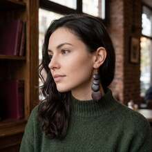 2026 Nuevos Aretes de Madera Vintage Disco Redondo Aretes Largos Joyería de Oreja Personalizada - Marrón oscuro - Ver 1