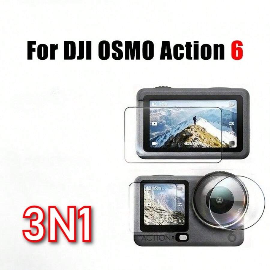 3-In-1 Screen Protector, Tempered Glass Film, Lens Cover, Lens Pouch, Storage Box Compatible With OSMO Action 6 Accessories/Suitable For OSMO Action 6/OSMO Action 5/OSMO Action 4