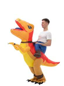 Kostum Tiup Velociraptor Tiga Dimensi Warna Merah dan Ungu, Dua Pilihan Kostum Boneka Dinosaurus Cosplay untuk Acara Pesta - MultiWarna - View 10