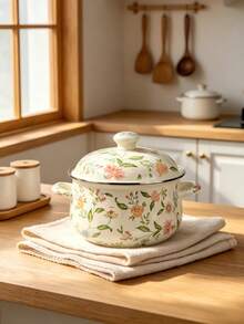 1pc Enamel Cooking Pot, Stew Pot, Soup Pot, Vintage Style Multicolor Enamel Cookware, Extra Large Capacity, Suitable For Stewing Soup, Spotted Pattern Body, Thick Double Handle Enamel Cooking Pot, Compatible With Gas Stove And Induction Cooktop, Home Kitchen Utensils, Heat Resistant And Easy To Clean, Suitable For All Seasons - View 6