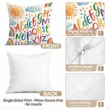 4pcs/1pc Rainbow Letter Learning Design Pattern Pillowcase Without Insert, Single-Sided Printed Pillowcase, Suitable For Living Room Bedroom Home Decor, All Seasons Pillowcase - Multicolor - View 5
