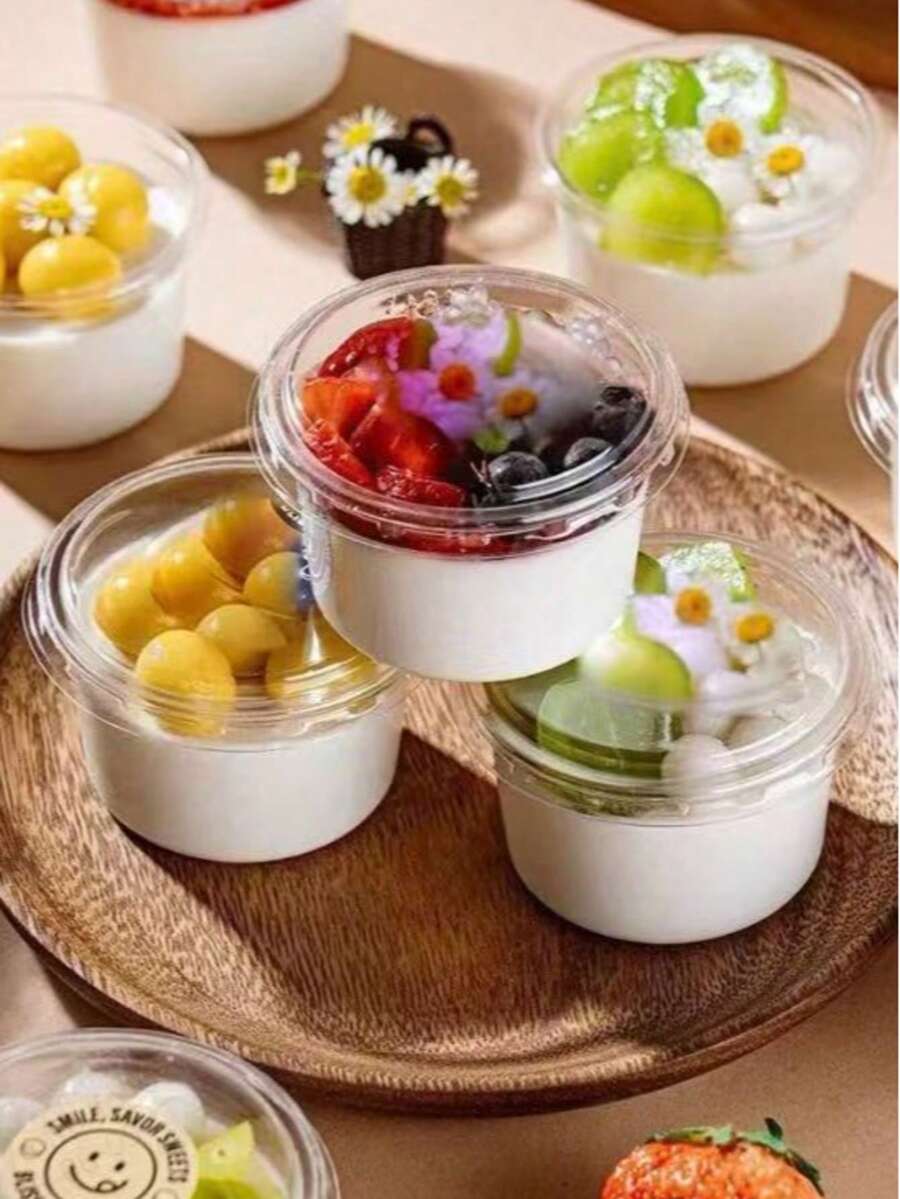 10/50pcs Clear Dessert Cups With Lids, Suitable For Cake, Mousse, Ice Cream, Party Supplies Set, Halloween Christmas Party Tableware - View 1