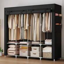 Multi-Layer Metal Wardrobe, Portable Modular Closet With Dust-Proof Cover, Large Capacity Hanging Rack With Hanging Rod And Shoe Storage, Space-Saving Storage Rack, Suitable For Dorm, Rental, Bedroom, Walk-In Closet - Multicolor - View 3