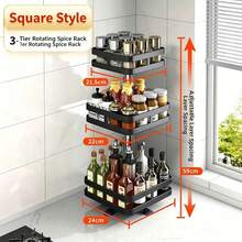 1pc Rotating Kitchen Spice Rack, 3-Tier Multifunctional Countertop Storage Shelf, Soy Sauce Vinegar Seasoning Condiment Organizer Box - View 12