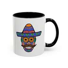 Taza de café colorida con calavera de azúcar de vaquero - Blanco - Ver 1