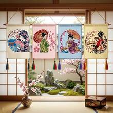 日式藝妓牆面彩繪模板 4入組，經典東方女性藝術模板套裝，可重複使用，適用於手工藝、優雅和服女士持扇傘美學模板，適合創意藝術項目、布料、畫布、瓷磚、剪貼簿及居家裝飾 - 套裝 - 查看 7