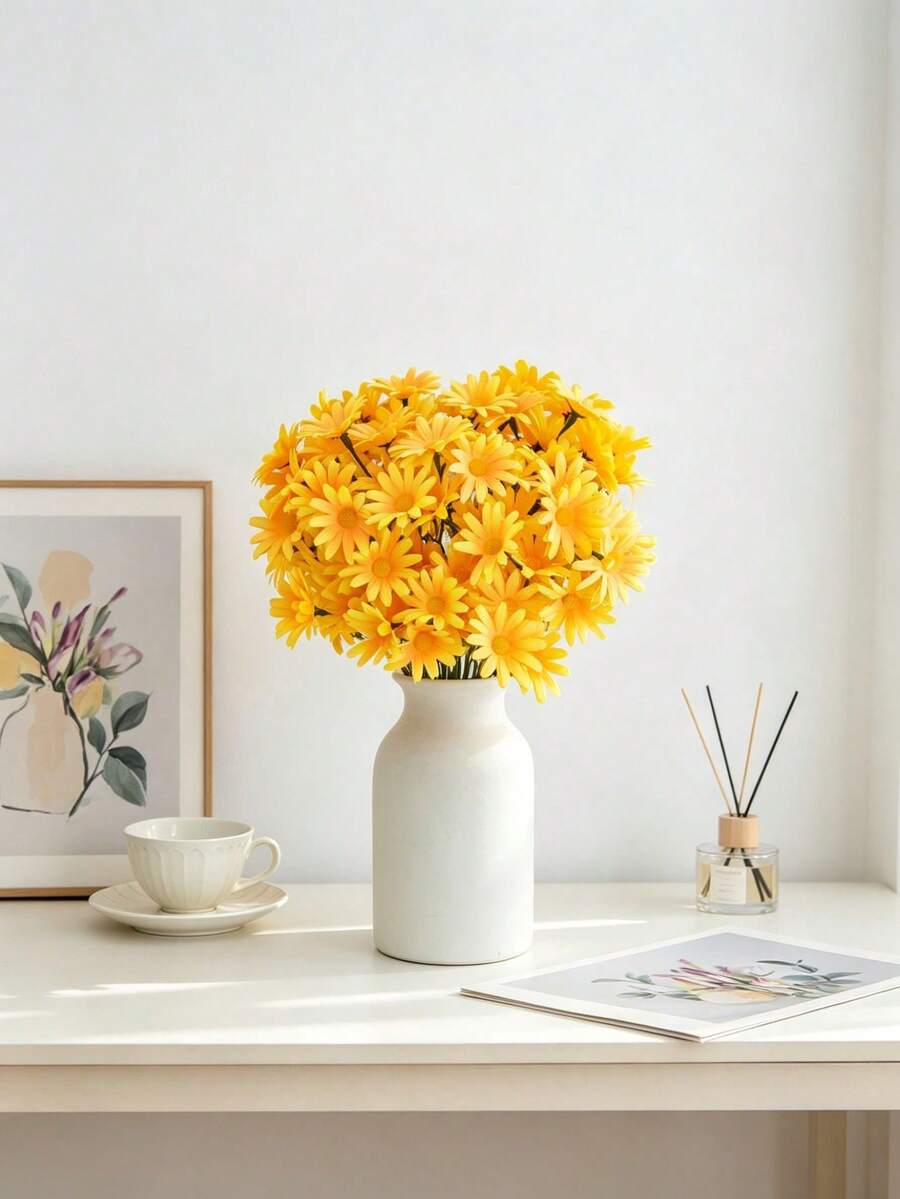 1pc Artificial Green Chrysanthemum Flower, Fake Flower, For Wedding Decor, Home Decor, Party Decor, Outdoor Garden/Yard Decor, Holiday Decor, Gift, Suitable For All Seasons - Yellow - View 1