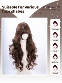 alicegarden 30 Inch Long Synthetic Wig, Natural Wavy Hairstyle, Charming Coffee Brown. Featuring Bangs Design, This Wig Piece Is Perfect For Women's Daily, Party And Cosplay Use, Providing A Natural And Durable Wig Gift., Halloween - Coffee Brown - View 2