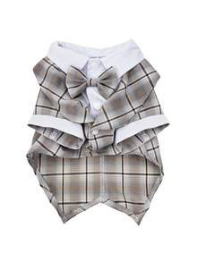 YOKLUN 1pc Pet Shirt, Cute And Charming, Comfortable To Wear, Matching Same Color Bow Tie, Suitable For All Seasons Pet Clothing, Fits Cats And Dogs, Can Be Given As A Holiday Gift - Khaki - View 4