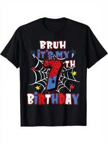Es Mi 7 Cumpleaños Tejido de Araña Camiseta de Cumpleaños de 7 Años de Edad para Tela Suave, Cómoda Camiseta de Manga Corta para Niños Pequeños Perfecta Para Camisas de Verano Los Mejor - Negro - Ver 1