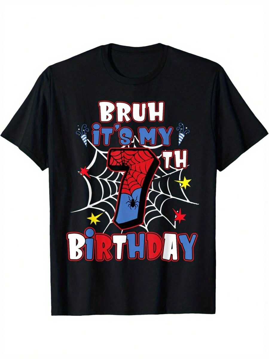 Es Mi 7 Cumpleaños Tejido de Araña Camiseta de Cumpleaños de 7 Años de Edad para Tela Suave, Cómoda Camiseta de Manga Corta para Niños Pequeños Perfecta Para Camisas de Verano Los Mejor - Negro - Ver 1