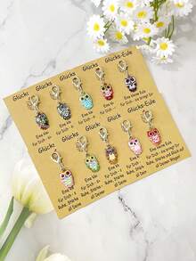 10 Sets Fun Little Owl Keychains, Cute Owl Keychains With German Lucky Owl Cards, Bag Charms, Shoe Charms, Perfect For Halloween/Thanksgiving, Best Gift For Lovers/Best Friends, Positive Little Gifts, Thanksgiving/Halloween Lucky Little Gifts - Multicolor - View 5