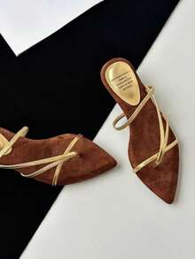 French Style 2-In-1 Strap Pointed Toe Thin Strap Wedge Sandals For Women, 2026 Summer New Vacation Slippers - Gold - View 6