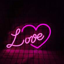 1 pieza Luz de Neón LED Romántica LOVE, Alimentada por USB, Corazón Montado en la Pared, Decoración Multiusos, Adecuada para Habitación, Fiesta, Boda, Bar - rosa - Ver 3