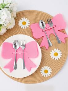 12pcs/Set Bow Cutlery Holder With Bow, Pink Bow Party Tableware Packaging Decoration, Baby Shower Party Tableware Decor, Wedding Party Supplies, Bow Birthday Party Table Decor, Gender Reveal Party Decor, 1st Birthday Party Supplies, Bridal Shower Anniversary Decor, Wedding Table Decor, Table Decor, Girls Birthday Party Decor, Baby Shower Party Supplies, Baby Shower Gift Party Favors For Her/Him, Christmas New Year Decor - Pink - View 2