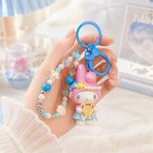 Miniso 2款 MINSO 三麗鷗 Kuromi My Melody 可愛美人魚海洋音樂會 3D公仔鑰匙圈，日系可愛貝殼串珠手腕掛繩鑰匙環，夏季泳池派對小禮物，美學海灘度假後背包錢包吊飾 - Pink - 查看 1