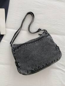 Casual Chic Soft Jeans Multi-Layer Crossbody Bag With Multiple Pockets, Versatile Commuter Large Capacity Women's Shoulder Bag, Perfect For Cow Girl - Black - View 10