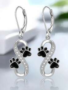 1 Pair Cubic Zirconia Elegant Dog Paw Print Earrings For Teens, Suitable For Daily Decoration, Party Jewelry Or Birthday Gift - 1# - View 5