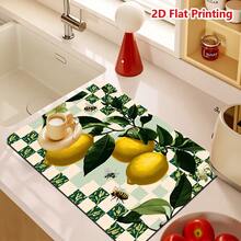1/10pcs Green & White Plaid Lemon Kitchen Countertop Absorbent Mat, Coffee Machine Mat, Strong Absorbency, Durable Diatomaceous Earth Desk Mat, Heat-Resistant Non-Slip Silicone Draining Mat, Suitable For Coffee Machine, Espresso Machine - Dark Green - View 11