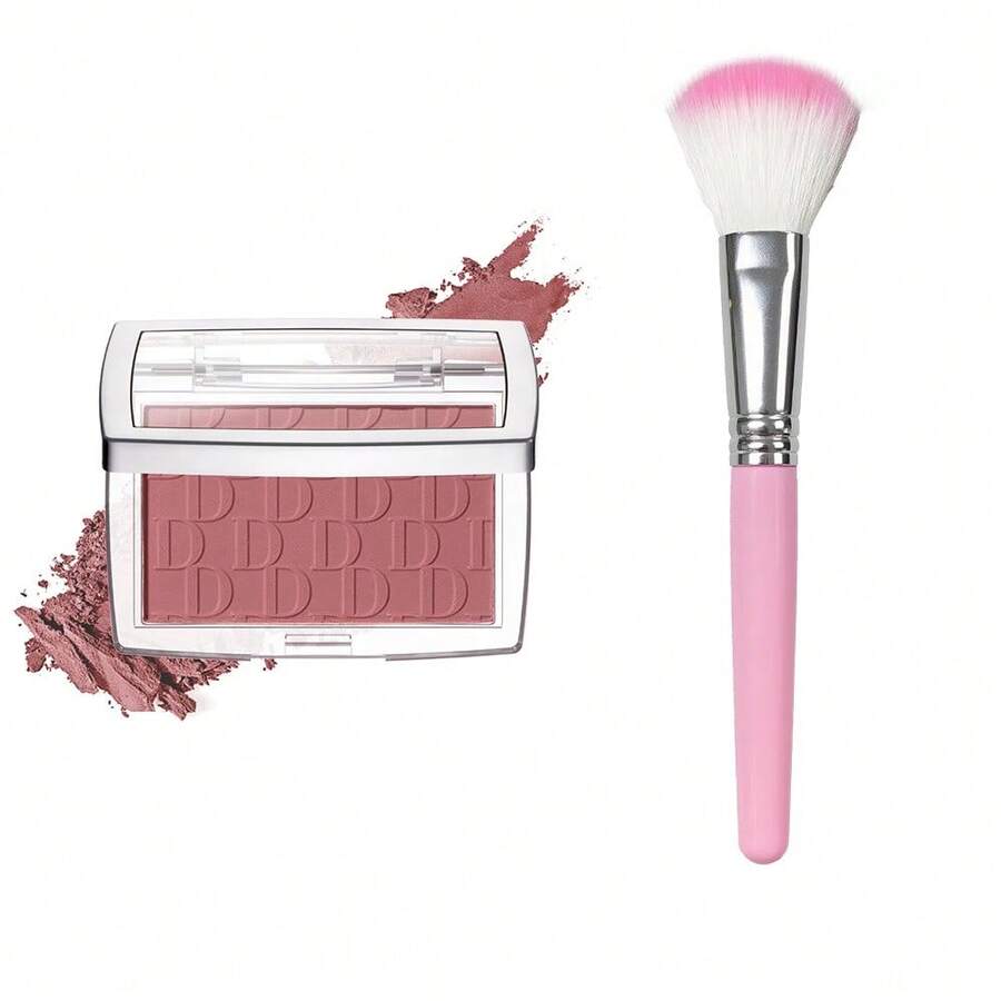 Paleta de rubor mate en relieve de 2 piezas con brocha, de larga duración, altamente pigmentada, multiusos, color rosa natural, cosméticos - Verde Lima - Ver 1