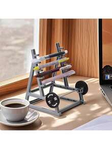 Mini Gym Squat Rack Pen Holder, Realistic Barbell Plate Design Desktop Storage Pen Holder, Multi-Layer Stationery Organizer, Fun Fitness Theme Pen Holder, Birthday Gift, Creative Gift, Decoration, Holiday Gift, Halloween Gift - Multicolor - View 7