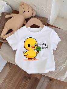 Camiseta de Verano para Niños - Camiseta con Gráfico de Pato Naranja Brillante, Top Transpirable para Niños y Niñas, Lavable aáquina para Uso Diario y Ocasiones Especiales (Cumpleaños, Vac - Negro - Ver 1