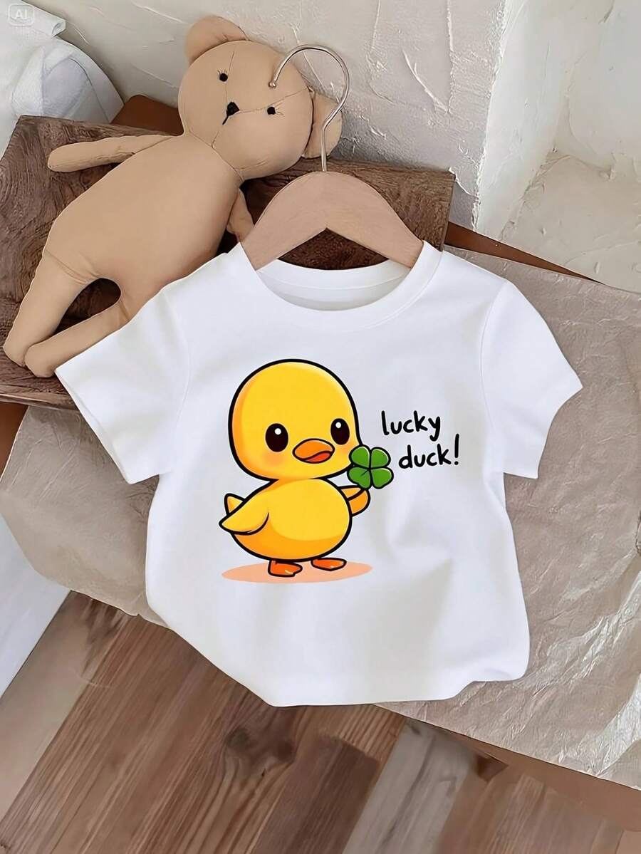 Camiseta de Verano para Niños - Camiseta con Gráfico de Pato Naranja Brillante, Top Transpirable para Niños y Niñas, Lavable aáquina para Uso Diario y Ocasiones Especiales (Cumpleaños, Vac - Negro - Ver 1
