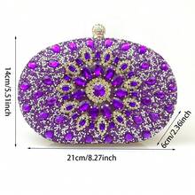 Este Nuevo Bolso de Noche de Forma Ovalada Está Adornado con Brillantes Diamantes de ImitacióDisponidos en un PatróTipo Girasol, y Viene con una Correa de Cadena en Tono Dorado. Se puede - Morado - Ver 7