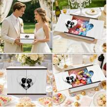 Wooden Bride & Groom Floral Silhouette Wedding Keepsake Box, Heart-Shaped Wooden Storage Box For Photos, Cards, Rings, Elegant Nostalgic Keepsake Gift For Newlyweds, Couples Memory Chest, Romantic Anniversary Treasure Box - View 5