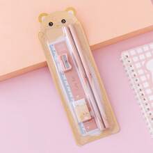 Random 1/4/8/12pcs Cartoon Stationery Set, Pencil, Pencil Sharpener, Eraser, Ruler, Original New 5pcs Set, Suitable For Scroll/Gift/Present/Prize/Back To School Season/Classroom Prize, Gift Filler Bag, Back To School Season Gift - Multicolor - View 3