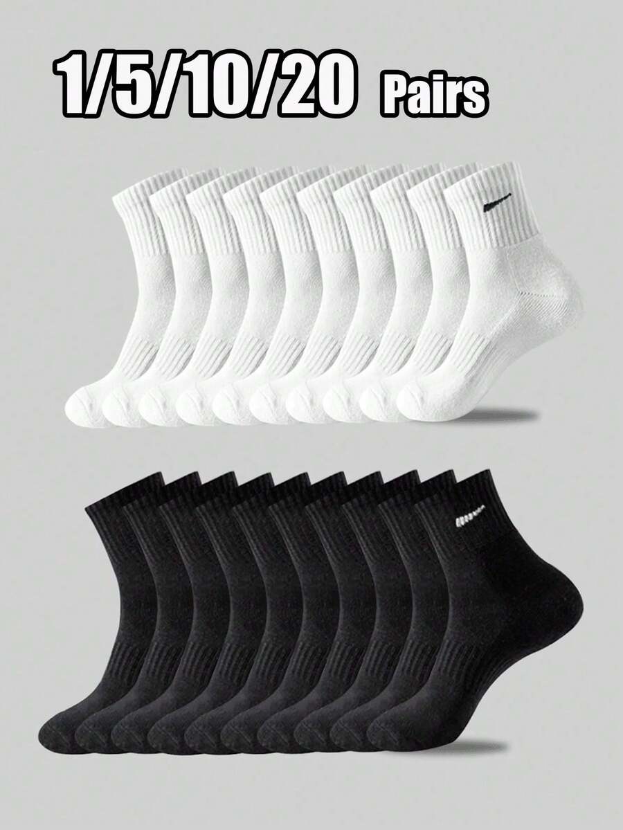 1/5/10/20 Pairs Men's Sports Mid-Calf Casual Socks, Odor-Resistant Moisture-Wicking White And Black Socks, Suitable For All Seasons Daily And Outdoor Activities - Multicolor - View 1