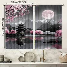 2pcs/Set, Japanese Cherry Blossom Pavilion Pattern, Digital Print, Suitable For Living Room, Bedroom, Balcony, Study, Create Romantic Atmosphere - Multicolor - View 14