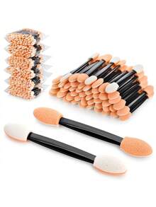 Nail Powder Brush Set, 50pcs Eyeshadow Brushes + 2pcs Nail File Tools Set, Disposable Double-Sided Eyeshadow Sponge Applicator Makeup Brushes, Mirror Effect Pearl Shimmer Pen Brushes - Multicolor - View 3