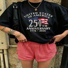 Heartfelt Daily Casual Graphic T-Shirt 100% Cotton Oversized Soft Breathable Casual Crewneck Short Sleeve Top Vintage Aesthetic Red Checkered Shorts United States 250th Anniversary Design For Casual Wearers Fashion Lovers Daily Outfit Enthusiasts Gift Givers - 黑色 - 查看 18