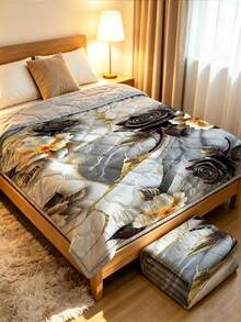 1pc Large Floral Pattern Marble Texture Summer Cooling Quilt, Suitable For Spring/Summer Decoration, Soft Bedding Set, Perfect For Graduation/Vacation/Birthday/Back To School Decor, Room Decor, Home Decor, Bedroom Decor, Dorm Decor And Father's Day Gift - Multicolor - View 5