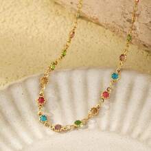 1pc Fashionable Handcrafted Metal Colorful Zirconia Small Flower Pendant Necklace, Suitable For Daily Wear - Gold - View 5