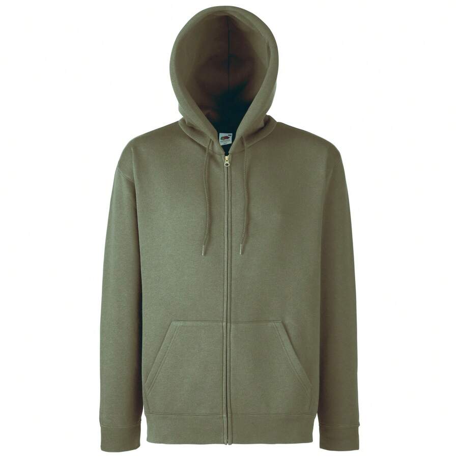 Fruit Of The Loom Mens Hooded Zip Sweatshirt Front Pouch Pockets 5szs - Classic Olive - View 1