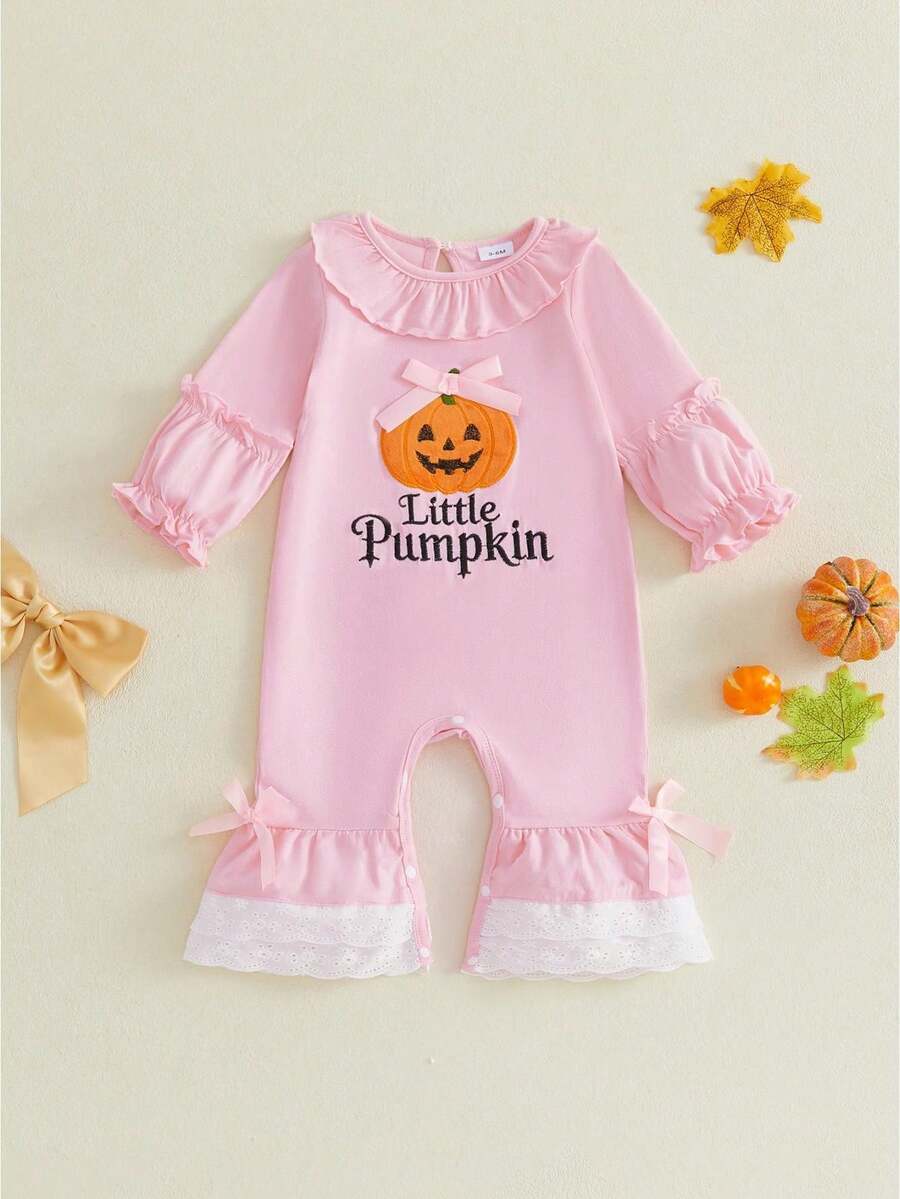 Toddler Girls' Jumpsuit Long Sleeve Crew Neck Pumpkin Ghost Casual Romper Halloween Clothes For Casual Daily And Party - Pink - View 1
