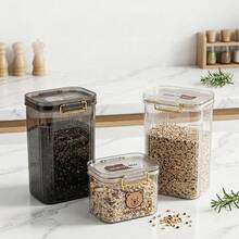 1pc Transparent Plastic Storage Jar With Handle,Multi-Functional Five Grains Cereals Noodles Spice Container, Moisture-Proof Food Storage Box,Portable Sealed Tank,Refrigerator Fresh-Keeping Box,Kitchen Restaurant Organizer - Multicolor - View 2