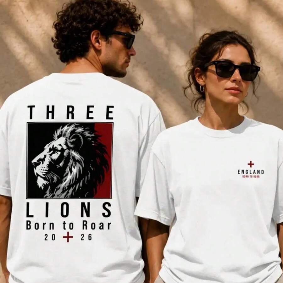 T-shirt do da Inglaterra, Camisola de Adepto do 2026, Um Presente de Futebol para Ele, Cores Confortáveis - Branco - Ver 1