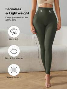 High Waist Seamless Slimming Shaping Leggings Spring - Dark Green - View 4